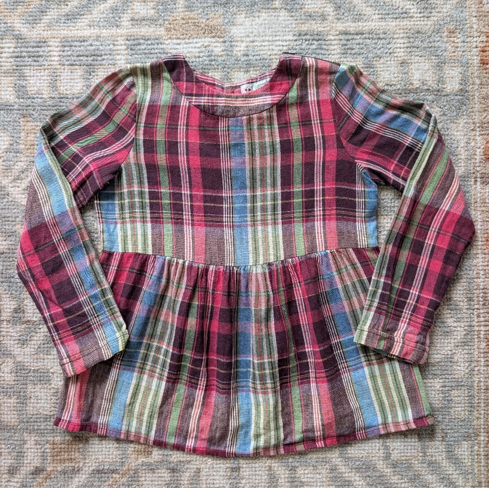 Bonpoint Cotton Plaid Long Sleeve Kids Shirt